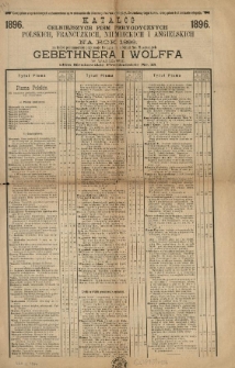 Katalog celniejszych pism peryodycznych polskich, francuzkich, niemieckich i angielskich na rok 1896 , na które prenumeratę przyjmuje Księgarnia i Skład Nut Muzycznych Gebethnera i Wolffa w Warszawie