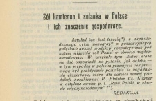 Sól kamienna i solanki w Polsce i ich znaczenie gospodarcze