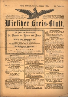 Wirsitzer Kreis-Blatt: herausgegeben vom Königlichen Landraths-Amte 1899.01.25 Jg.55 Nr7