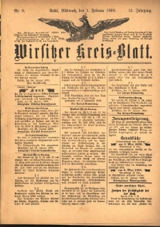 Wirsitzer Kreis-Blatt: herausgegeben vom Königlichen Landraths-Amte 1899.02.01 Jg.55 Nr9