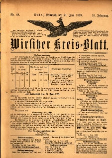 Wirsitzer Kreis-Blatt: herausgegeben vom Königlichen Landraths-Amte 1899.06.21 Jg.55 Nr48