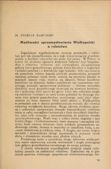 Możliwość uprzemysłowienia Wielkopolski a rolnictwo