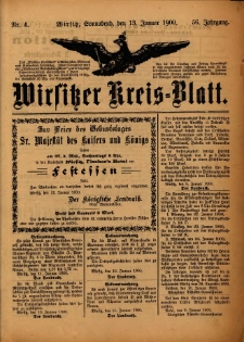 Wirsitzer Kreis-Blatt: herausgegeben vom Königlichen Landraths-Amte 1900.01.13 Jg.56 Nr4