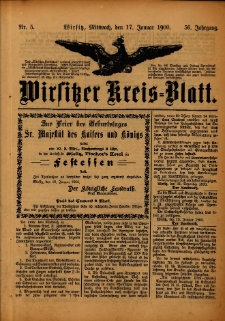 Wirsitzer Kreis-Blatt: herausgegeben vom Königlichen Landraths-Amte 1900.01.17 Jg.56 Nr5