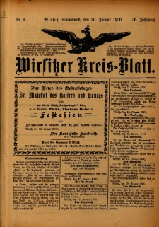 Wirsitzer Kreis-Blatt: herausgegeben vom Königlichen Landraths-Amte 1900.01.20 Jg.56 Nr6