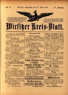 Wirsitzer Kreis-Blatt: herausgegeben vom Königlichen Landraths-Amte 1900.04.21 Jg.56 Nr31