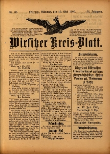 Wirsitzer Kreis-Blatt: herausgegeben vom Königlichen Landraths-Amte 1900.05.16 Jg.56 Nr38