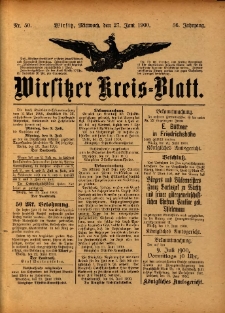 Wirsitzer Kreis-Blatt: herausgegeben vom Königlichen Landraths-Amte 1900.06.27 Jg.56 Nr50