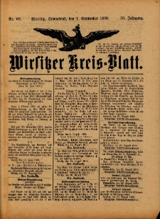 Wirsitzer Kreis-Blatt: herausgegeben vom Königlichen Landraths-Amte 1900.09.01 Jg.56 Nr69