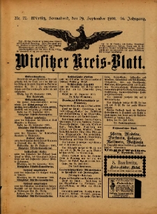 Wirsitzer Kreis-Blatt: herausgegeben vom Königlichen Landraths-Amte 1900.09.29 Jg.56 Nr77