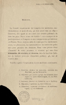 [Zawiadomienie Inc.:] " Monsieur, Le Comité organisateur du Congrès ..."