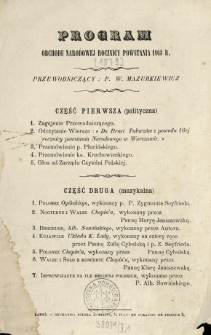 Program obchodu Narodowej Rocznicy Powstania 1863 r.