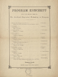 Program koncertu dnia 24 maja 1890 r. na dochód Czytelni Polskiej w Paryżu