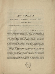 List otwarty do Towarzystwa Wojskowych Polskich, w Paryżu w sprawie mego honoru i zwrócenia uwagi dobrych patryotów Polski na niebezpieczeństwo grożące krajowi