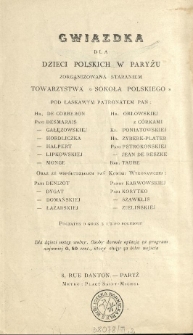 [Zaproszenie Inc.:] " W. PP. Towarzystwo Sokoła Polskiego w Paryżu ma zaszczyt zaprosić W. PP. na obchód Gwiazdki ..."
