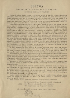 Odezwa Towarzystw Polskich w Szwajcaryi do ogółu Emigracyi Polskiej