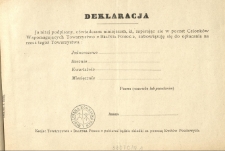 Deklaracja [Inc.:]"Ja niżej podpisany, oświadczam niniejszem, iż, zapisując się w poczet Członków..."