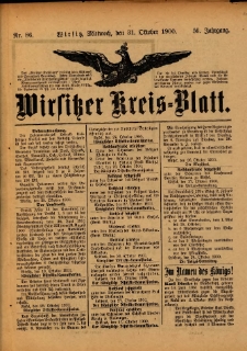 Wirsitzer Kreis-Blatt: herausgegeben vom Königlichen Landraths-Amte 1900.10.31 Jg.56 Nr86
