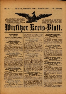 Wirsitzer Kreis-Blatt: herausgegeben vom Königlichen Landraths-Amte 1900.11.03 Jg.56 Nr87