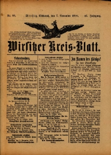 Wirsitzer Kreis-Blatt: herausgegeben vom Königlichen Landraths-Amte 1900.11.07 Jg.56 Nr88