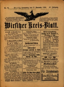 Wirsitzer Kreis-Blatt: herausgegeben vom Königlichen Landraths-Amte 1900.11.17 Jg.56 Nr91