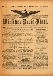 Wirsitzer Kreis-Blatt: herausgegeben vom Königlichen Landraths-Amte 1900.12.22 Jg.56 Nr101