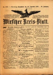 Wirsitzer Kreis-Blatt: herausgegeben vom Königlichen Landraths-Amte 1900.12.29 Jg.56 Nr102