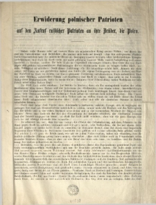 Erwiderung polnischer Patrioten auf den Aufruf russischer Patrioten an ihre Brüder, die Polen