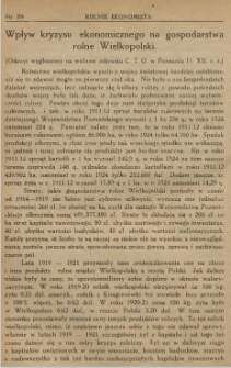 Wpływ kryzysu ekonomicznego na gospodarkę rolniczą Wielkopolski