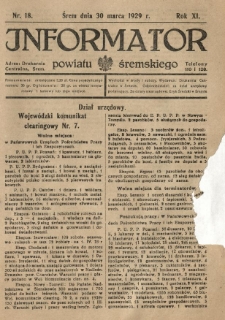 Informator Powiatu Śremskiego. 1929.03.30 R.11 Nr 18