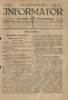 Informator Powiatu Śremskiego. 1929.04.17 R.11 Nr 22