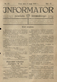 Informator Powiatu Śremskiego. 1929.05.08 R.11 Nr 27