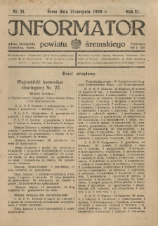 Informator Powiatu Śremskiego. 1929.08.21 R.11 Nr 51