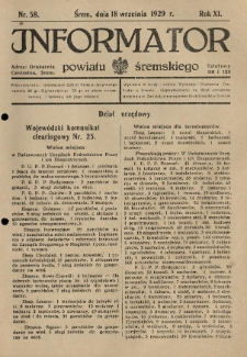 Informator Powiatu Śremskiego. 1929.09.18 R.11 Nr 58