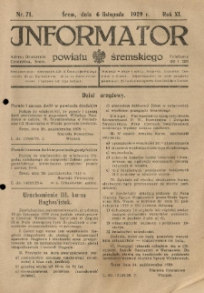 Informator Powiatu Śremskiego. 1929.11.06 R.11 Nr 71