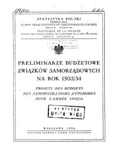Preliminarze Budżetowe Związków Samorządowych na Rok 1933/34