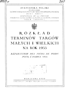 Rozkład terminów targów małych i wielkich na rok 1933