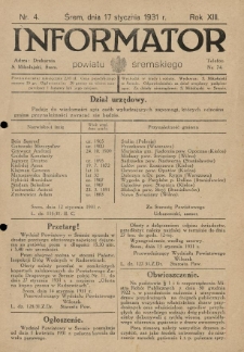 Informator Powiatu Śremskiego. 1931.01.17 R.13 Nr 4