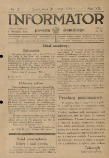 Informator Powiatu Śremskiego. 1931.02.01 R.13 Nr 9