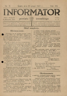 Informator Powiatu Śremskiego. 1931.02.11 R.13 Nr 11