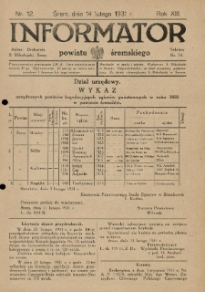 Informator Powiatu Śremskiego. 1931.02.14 R.13 Nr 12