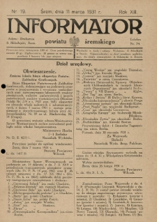 Informator Powiatu Śremskiego. 1931.03.11 R.13 Nr 19