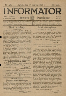 Informator Powiatu Śremskiego. 1931.03.14 R.13 Nr 20