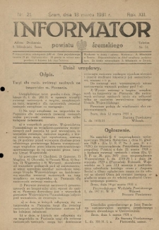 Informator Powiatu Śremskiego. 1931.03.18 R.13 Nr 21