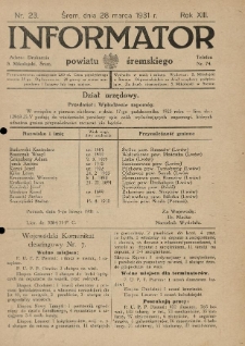 Informator Powiatu Śremskiego. 1931.03.28 R.13 Nr 23