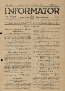 Informator Powiatu Śremskiego. 1931.04.11 R.13 Nr 26