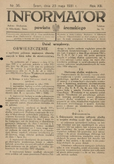 Informator Powiatu Śremskiego. 1931.05.23 R.13 Nr 36