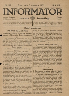 Informator Powiatu Śremskiego. 1931.06.03 R.13 Nr 39