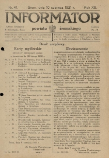 Informator Powiatu Śremskiego. 1931.06.10 R.13 Nr 41