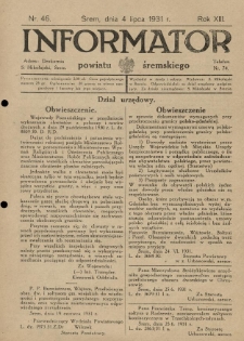 Informator Powiatu Śremskiego. 1931.07.04 R.13 Nr 46